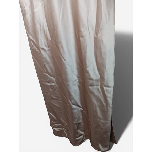 Revelry Champagne Satin Slip Maxi Dress Gown Cowl Neck Side Slit Size 12 Party - Picture 7 of 15